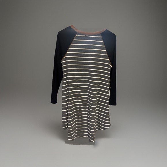 Umgee Women's M Gray White Striped Long Sleeve Tunic Dress Pockets Faux Suede - Picture 8 of 9